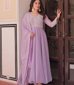 Lavender georgette embroidered gown set