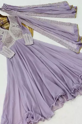 Lavender georgette embroidered gown set