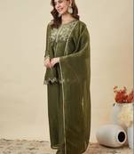 Olive silk blend embroidered palazzo set