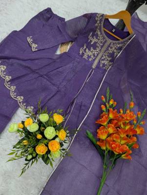 Purple silk blend embroidered palazzo set 4