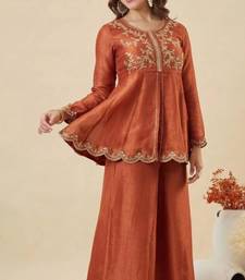 Dark orange silk blend embroidered palazzo set