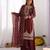 Maroon silk blend embroidered palazzo set