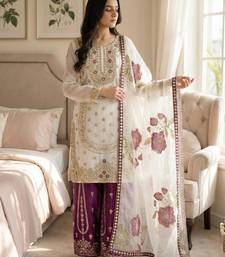 White silk blend embroidered sharara set
