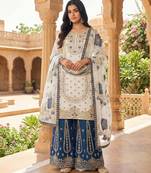 White silk blend embroidered sharara set