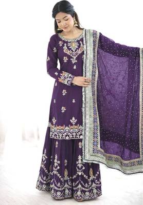 Purple faux georgette embroidered sharara set 2