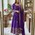Purple silk blend embroidered gown set