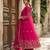 Pink silk blend embroidered gown set