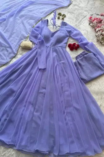 Lavender georgette plain gown set