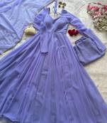 Lavender georgette plain gown set