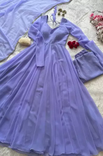 Lavender georgette plain gown set