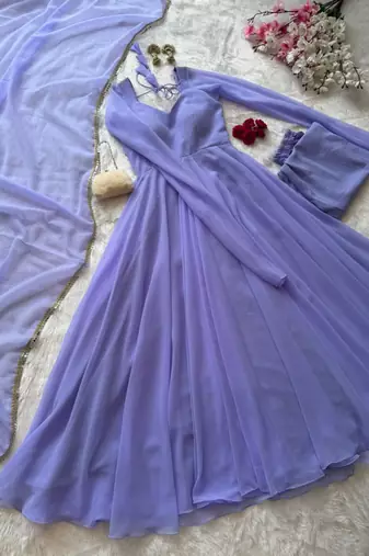 Lavender georgette plain gown set