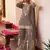 Grey chinon free size stitched suit with embroidery & sequence work