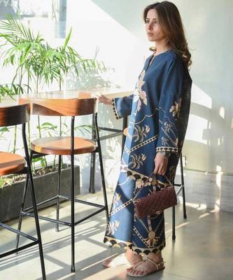 Teal cotton poly printed kurta set 2