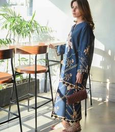 Teal cotton poly printed kurta set