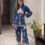 Teal cotton poly printed kurta set