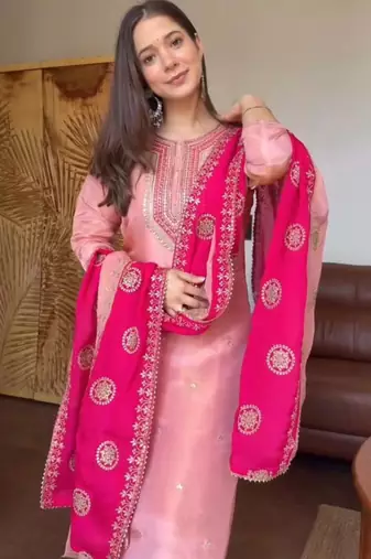 Pink silk blend embroidered salwaar kameez
