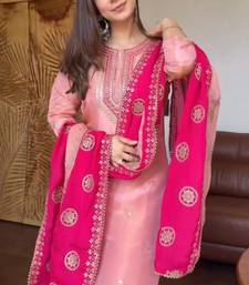 Pink silk blend embroidered salwaar kameez