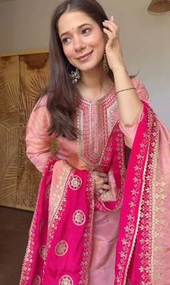 Pink silk blend embroidered salwaar kameez 3