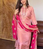 Pink silk blend embroidered salwaar kameez