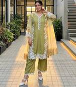 Olive silk blend embroidered palazzo set