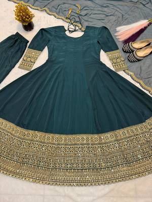 Teal crepe embroidered anarkali set 3