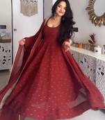 Maroon faux georgette plain gown set