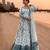 Teal faux georgette embroidered gown set