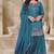 Teal silk blend embroidered sharara set