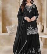 Black silk blend embroidered sharara set