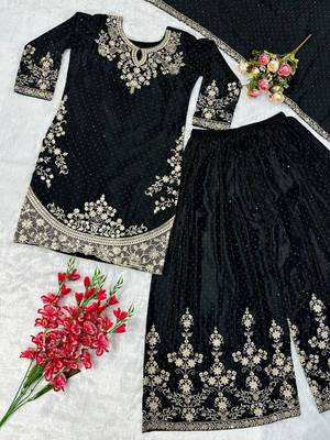 Black silk blend embroidered sharara set 2