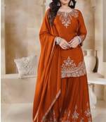 Orange silk blend embroidered sharara set