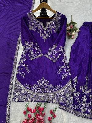 Royal blue silk blend embroidered sharara set 2
