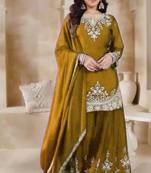 Mustard silk blend embroidered sharara set