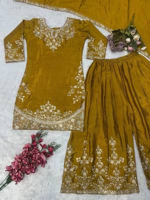 Mustard silk blend embroidered sharara set 2