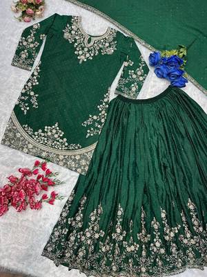 Green silk blend embroidered sharara set 2