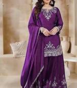 Purple silk blend embroidered sharara set