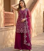Maroon georgette embroidered palazzo set