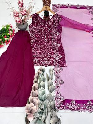 Maroon georgette embroidered palazzo set 4