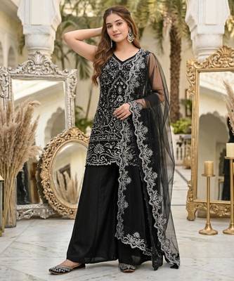 Black georgette embroidered palazzo set 1