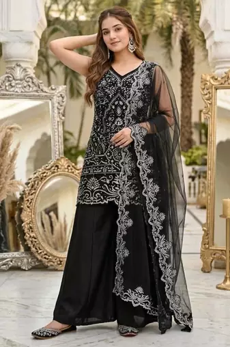 Black georgette embroidered palazzo set