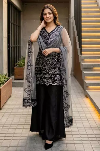 Black georgette embroidered palazzo set