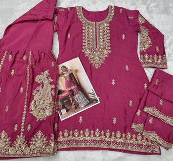 Purple chinon free size stitched suit with embroidery & sequin  work 4