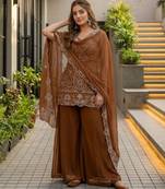 Brown georgette embroidered palazzo set