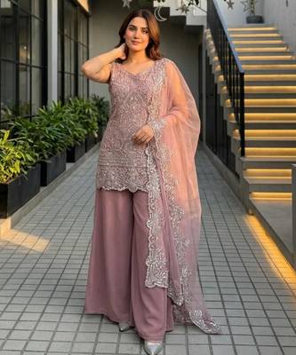 Pink georgette embroidered palazzo set 1