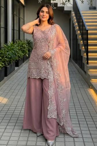 Pink georgette embroidered palazzo set
