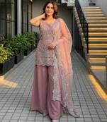 Pink georgette embroidered palazzo set