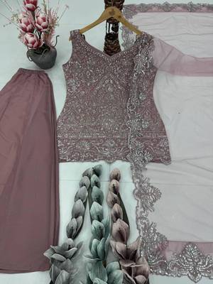Pink georgette embroidered palazzo set 3