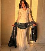 White silk blend embroidered sharara set