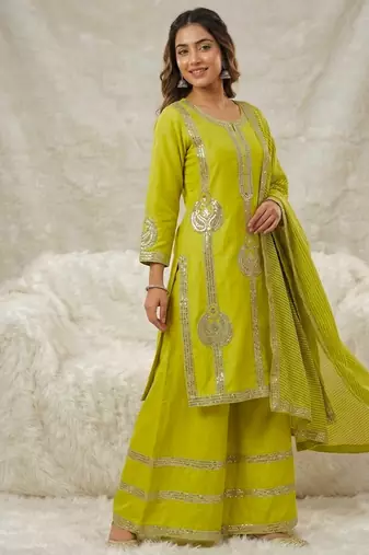 Green silk blend sequins palazzo set