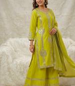 Green silk blend sequins palazzo set